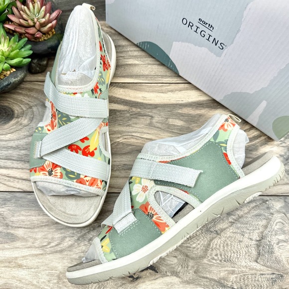 Earth Origins Shoes - NIB Earth Origins Saco 9M Slingback Comfort Sport Sandals Green Multi